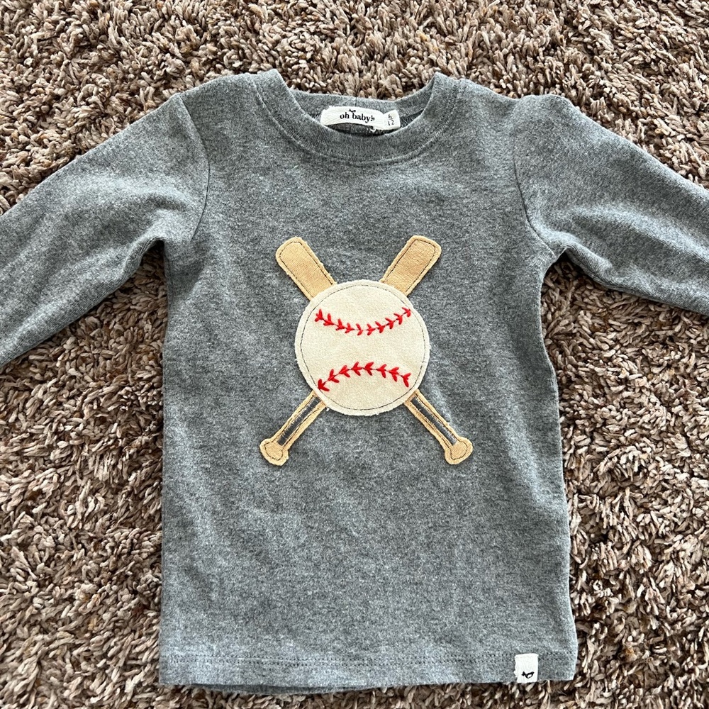 Gray Baseball Themed Kids Shirt